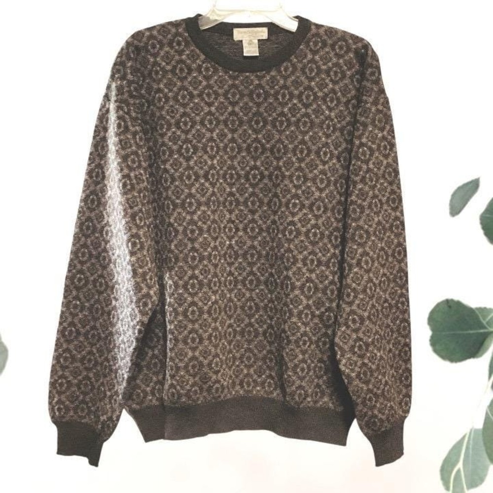 Tricots St Raphael Mens XL Merino Wool Sweater Brown Blue Geometric Knit Uruguay